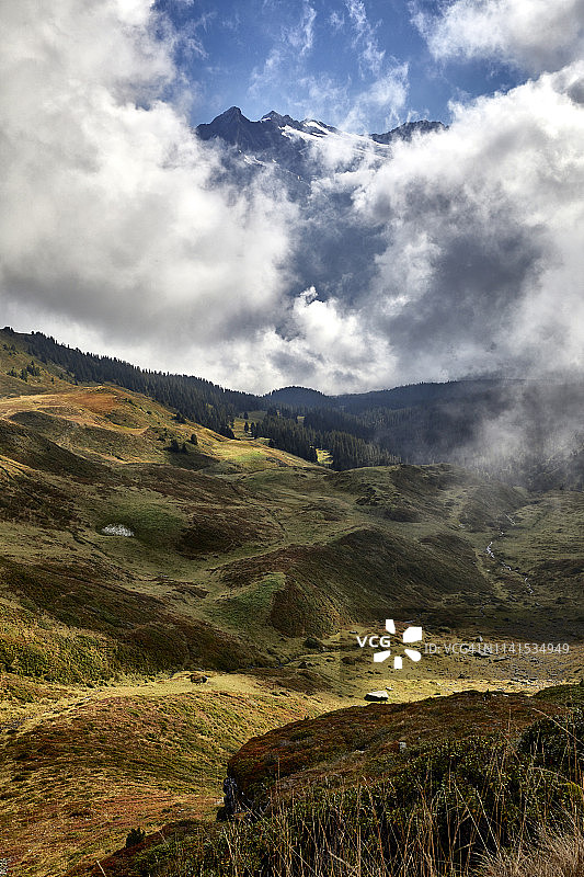 瑞士克莱纳谢德附近阿尔卑斯山和草地景色图片素材