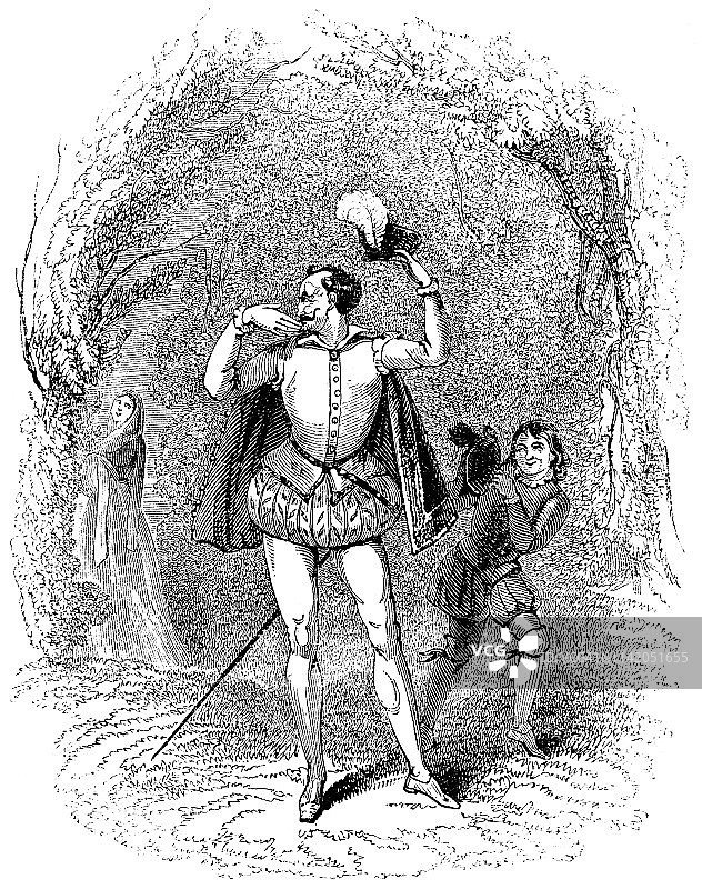 莎士比亚戏剧《爱的徒劳》中的唐·阿德里亚诺·德·阿尔马多和他的侍童图片素材