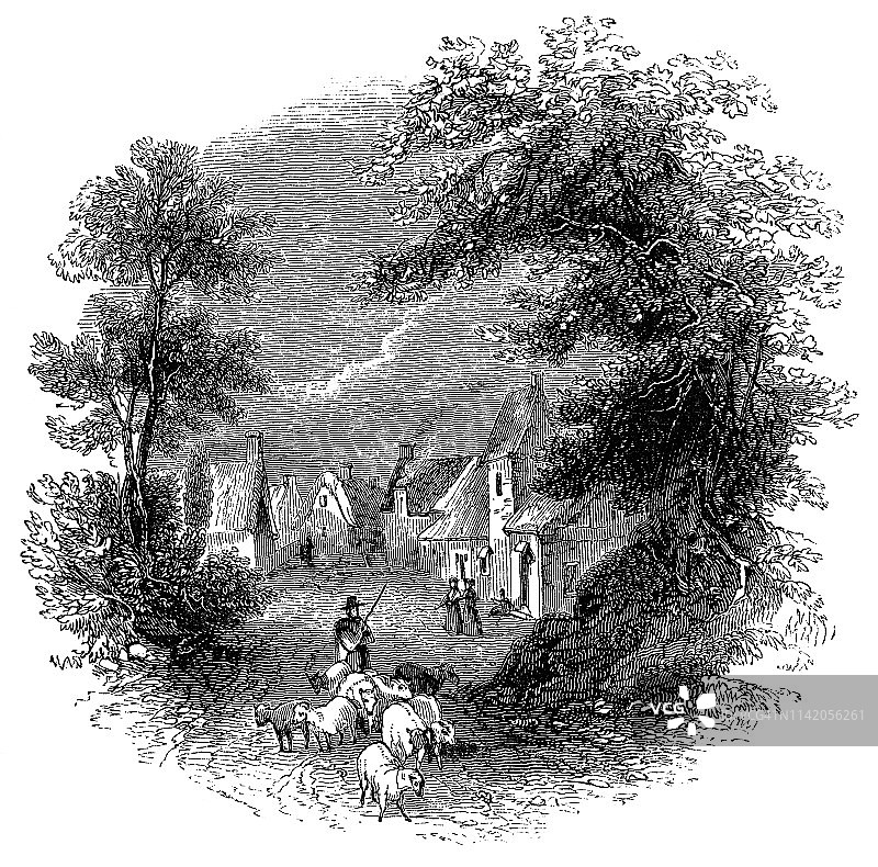 英国沃里克郡希思巴顿村，16世纪图片素材