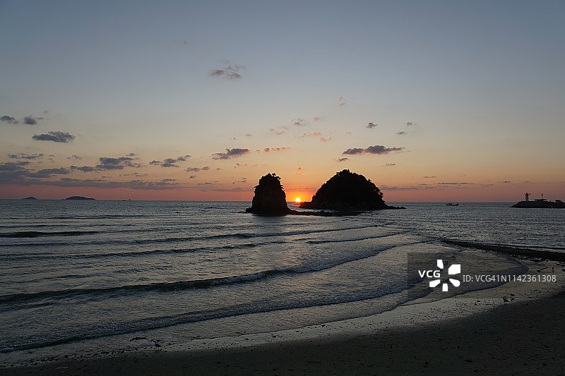 韩国泰安郡安眠岛日落景色图片素材