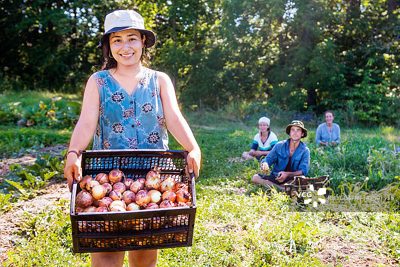 一群人在社区花园里工作图片素材