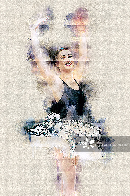 水彩效果的芭蕾舞演员工作室肖像图片素材