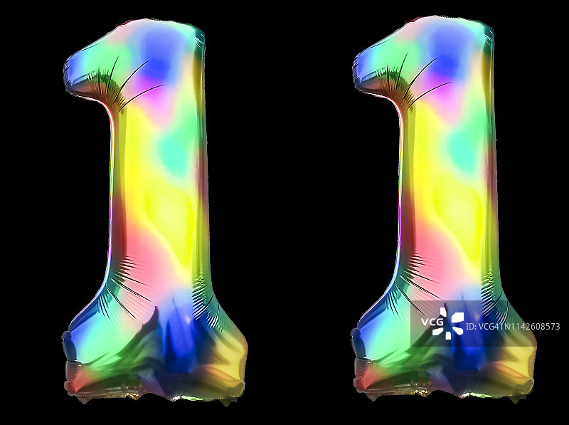 彩虹飞溅数字11氦气球，生日气球图片素材