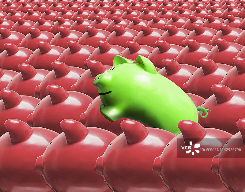 跳跃的绿色小猪储蓄罐图片素材