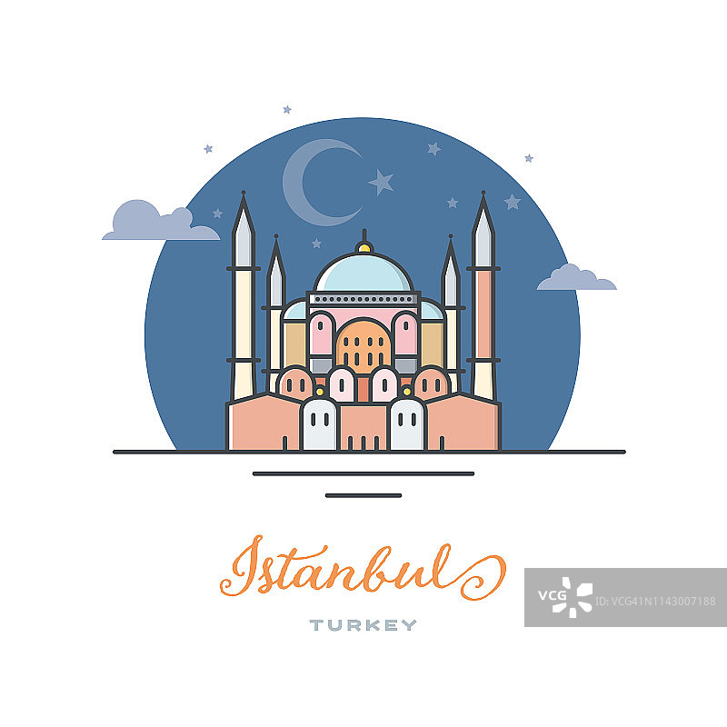 土耳其伊斯坦布尔圣索菲亚大教堂扁平矢量插画图片素材