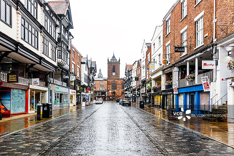 英国切斯特历史古镇的街道图片素材