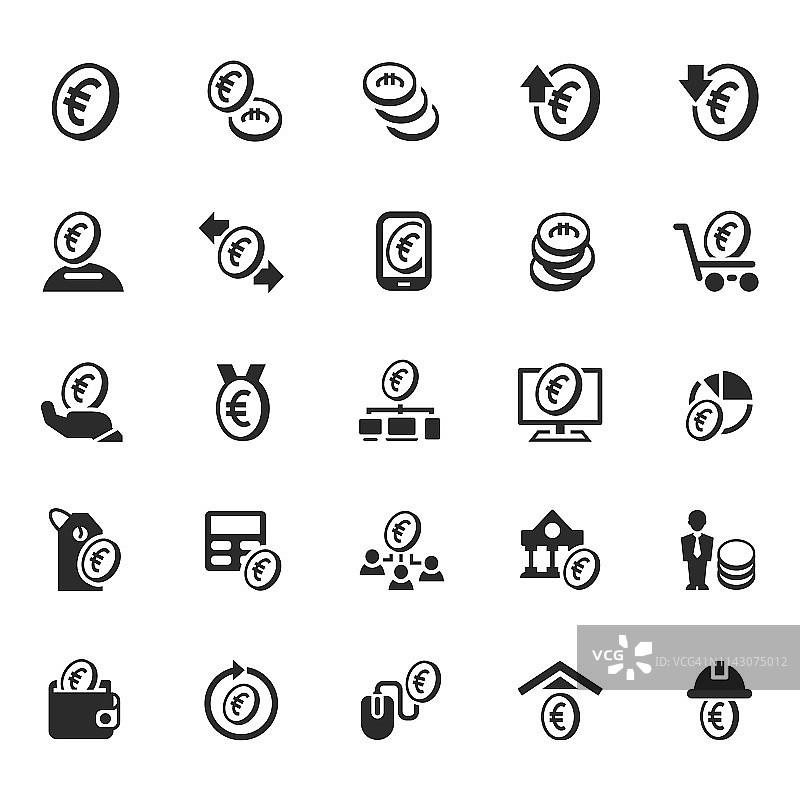 欧元硬币图标集图片素材