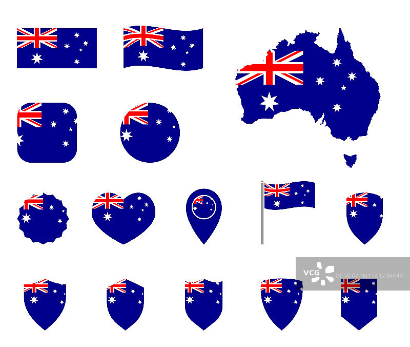澳大利亚国旗图标集合，澳大利亚联邦国旗图片素材