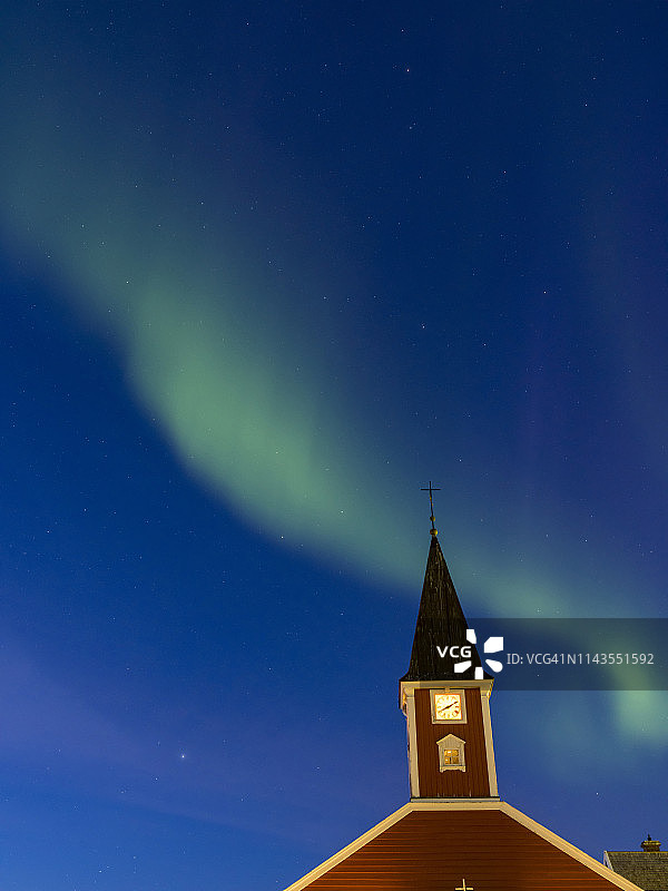格陵兰努克救世主教堂北极光图片素材