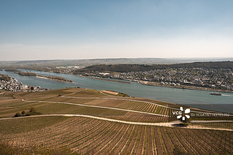 德国吕德斯海姆和宾根的葡萄园景观：莱茵河图片素材