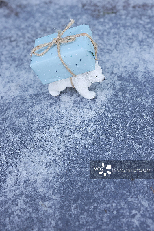 背着圣诞树的玩具冰熊图片素材