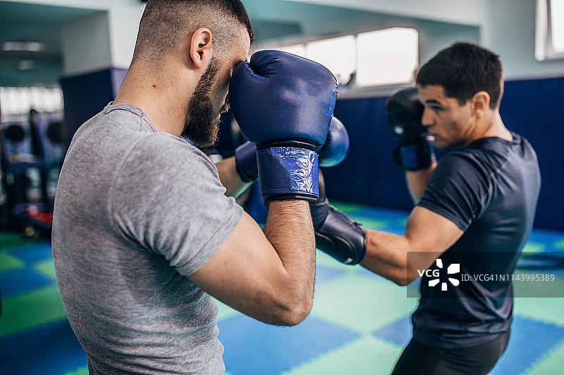 两名男子在拳击场上搏斗图片素材