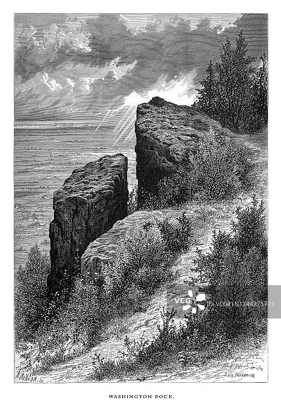 美国新泽西州华盛顿岩石1872年维多利亚时代版画图片素材