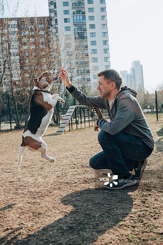 男人和小猎犬图片素材