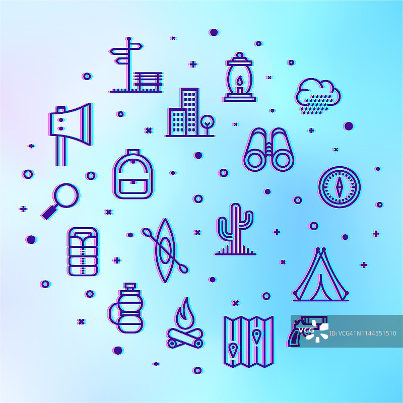 露营公园度假旅行全息风格线稿信息图设计图片素材