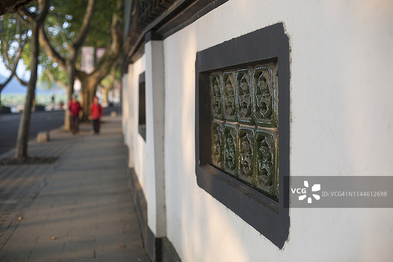 杭州西湖中国传统历史建筑外墙图片素材