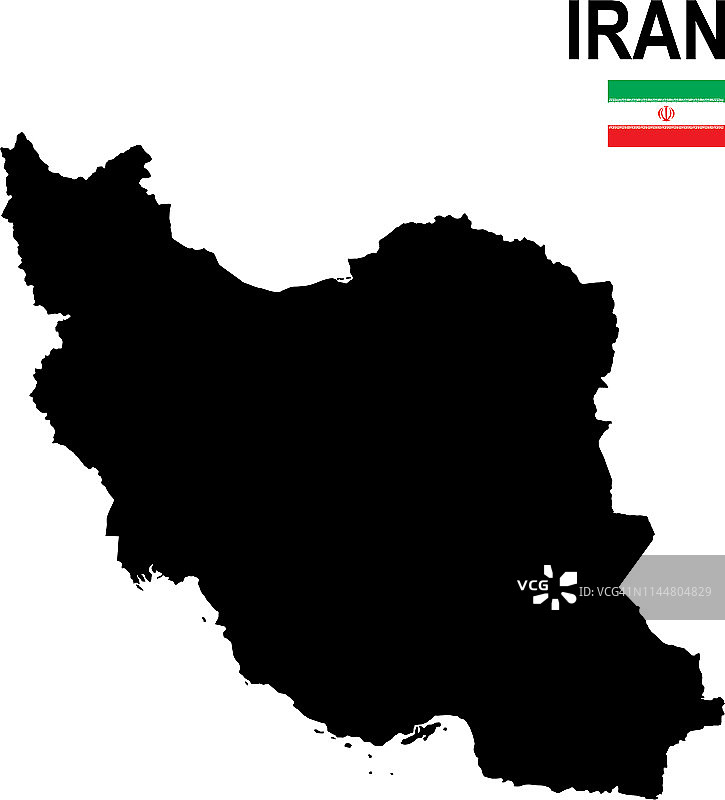 伊朗黑色基础地图，带国旗，白色背景图片素材