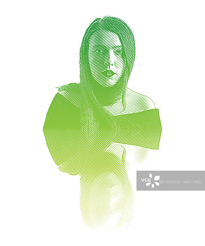 年轻女性的对称反射雕刻图片素材