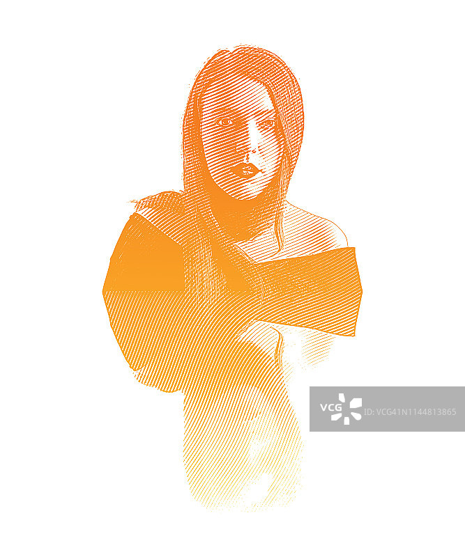 年轻女性的对称反射雕刻图片素材