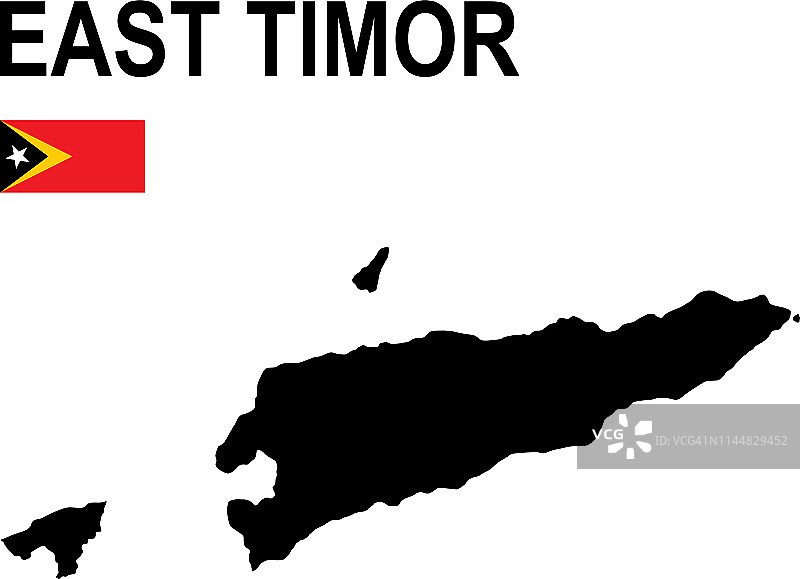 白色背景上的东帝汶黑色地图与国旗图片素材