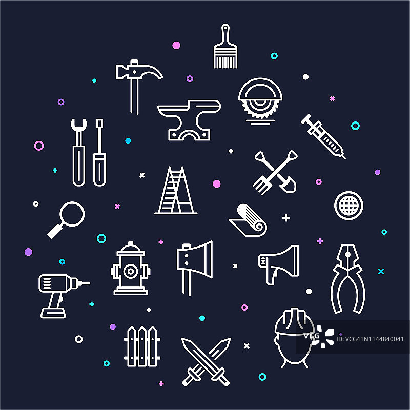 硬件维护与可靠性孟菲斯风格轮廓信息图设计图片素材