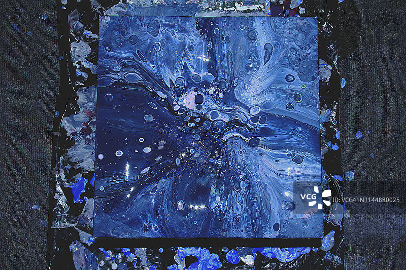 抽象彩色背景纹理流体丙烯画。蓝色图片素材