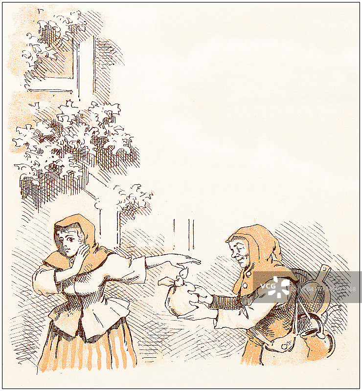 拇指汤姆童话故事古董插画图片素材