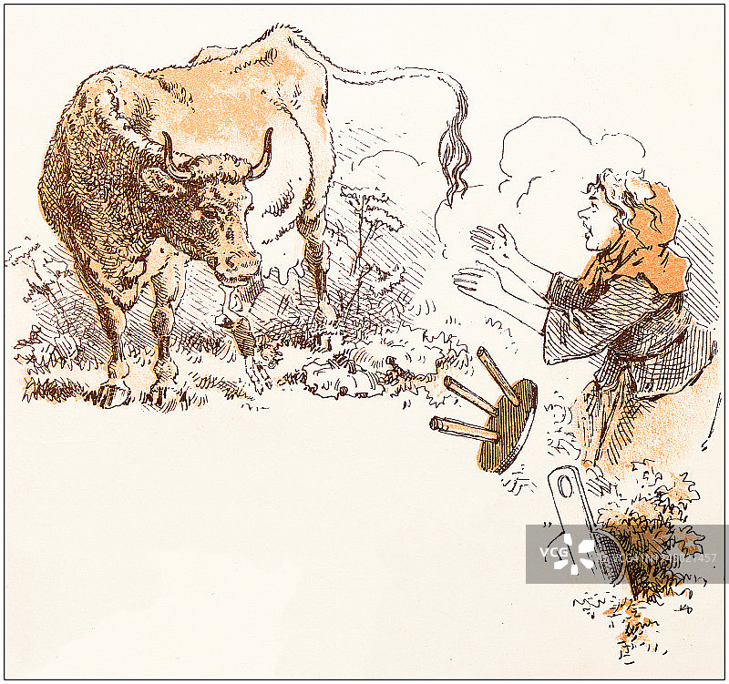 拇指汤姆童话故事古董插画图片素材