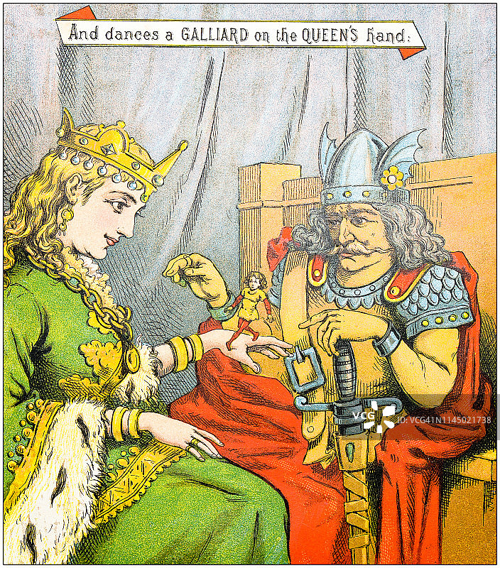 拇指汤姆童话故事古董插画图片素材