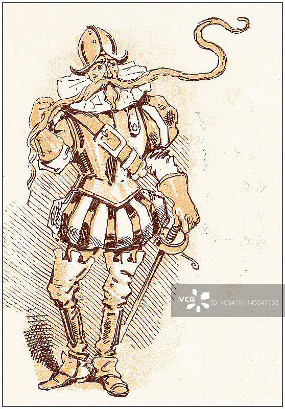 寓言绘本中的古董插画：弗朗西斯·德雷克爵士与小妖精图片素材