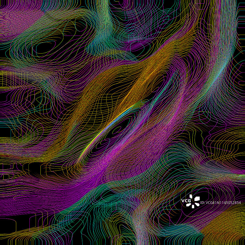 抽象彩色彩虹山脉地形轮廓线背景。地形图艺术曲线绘图图片素材