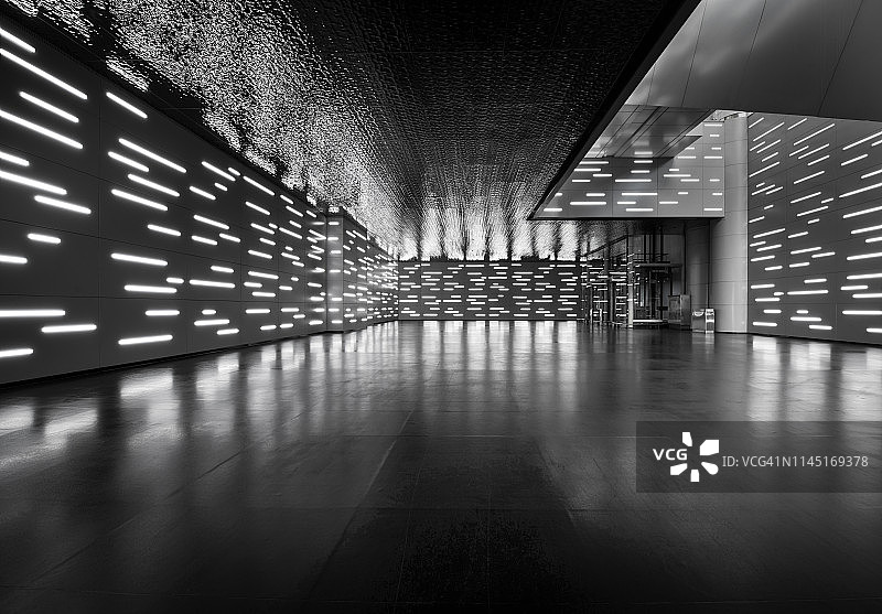 未来的空房间，3D渲染图片素材