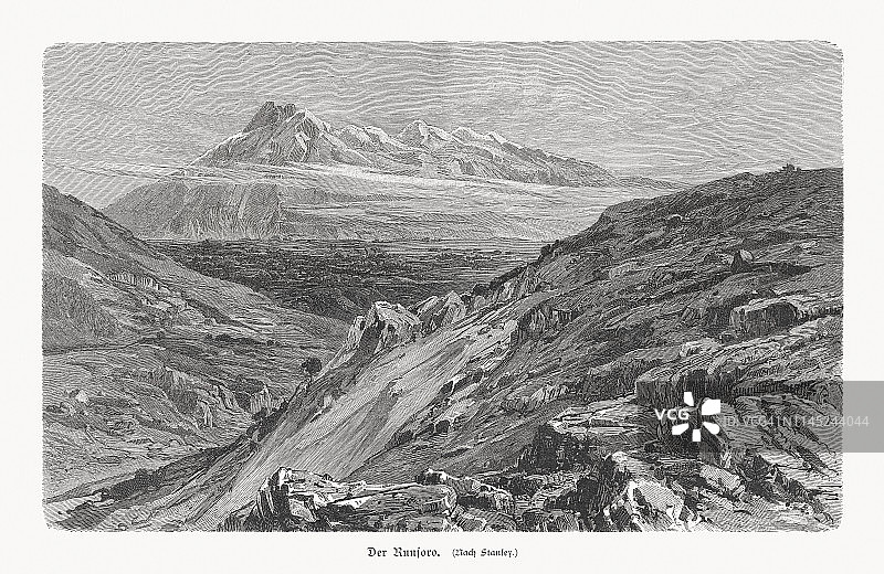 乌干达/刚果（金）伦佐里山脉的斯坦利山，1897年木刻图片素材