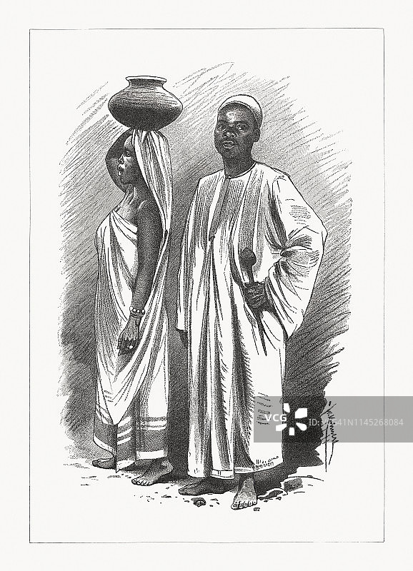 斯瓦希里人木版画：男女肖像图片素材