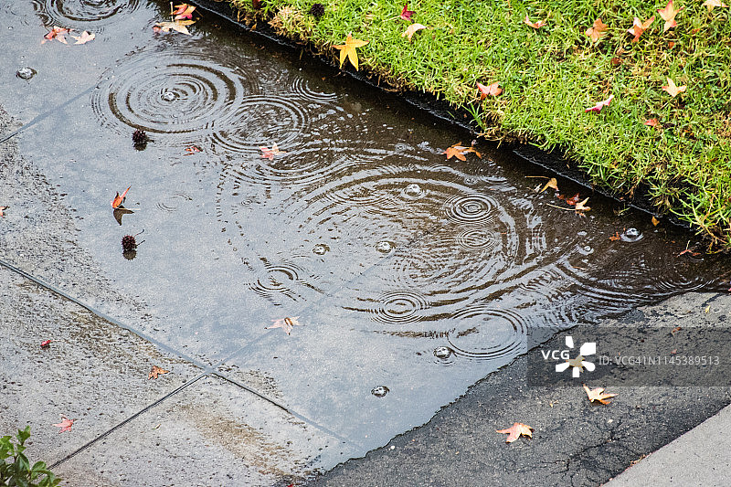 秋日带雨滴的水洼图片素材