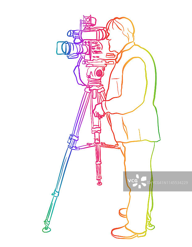 彩虹下的电视广播摄影师图片素材