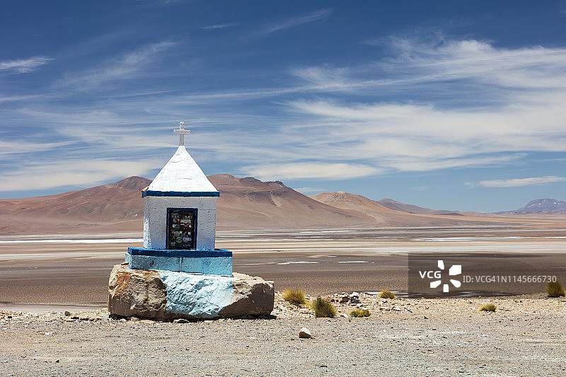 洛伊克斯盐滩观景台，位于智利阿塔卡马沙漠火烈鸟国家保护区，2018年1月18日图片素材