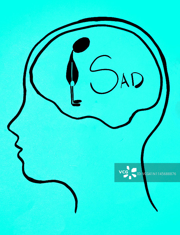 概念：某人脑海中的想法，悲伤而孤独图片素材