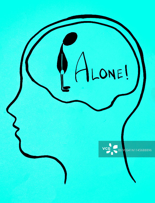 概念：某人脑海中的想法，悲伤而孤独图片素材