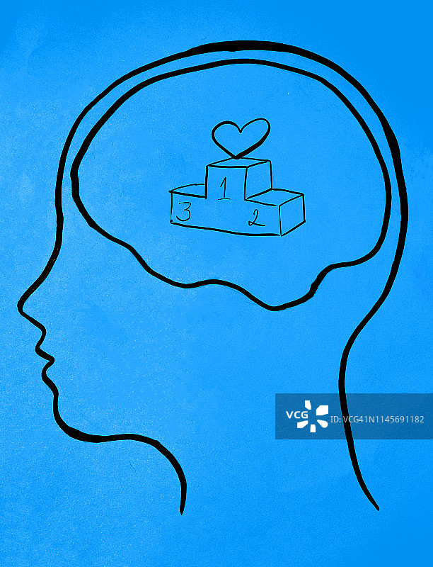 关于某人头脑中想法的概念艺术。领奖台获胜图片素材