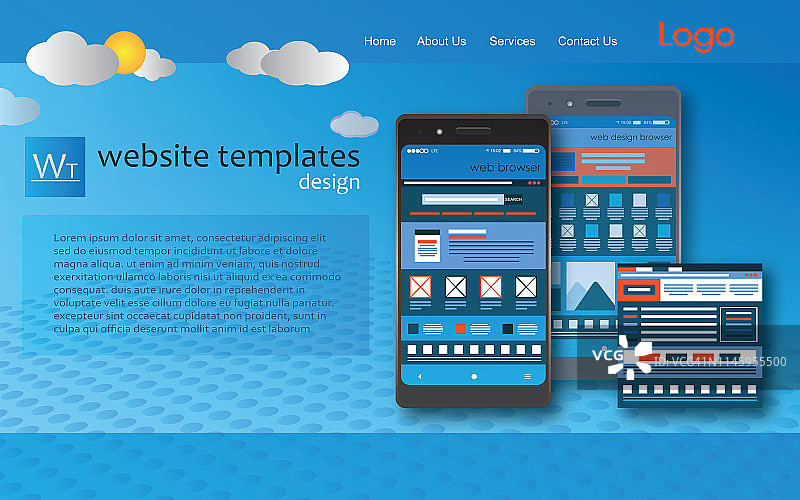 简约扁平风格网站模板矢量图合集图片素材