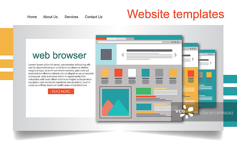 网页线框：包含网页页面模板的互联网窗口图片素材