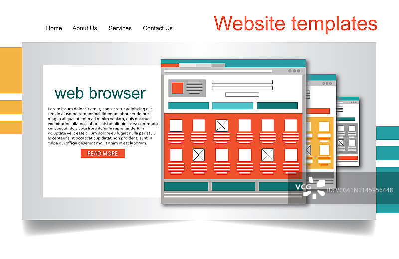 网页线框：包含网页页面模板的互联网窗口图片素材