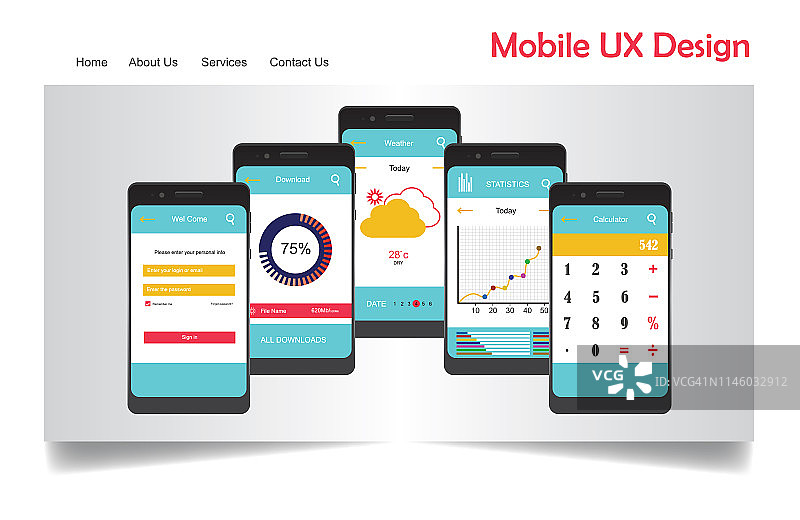 网站和移动应用程序设计的UI工具包图片素材