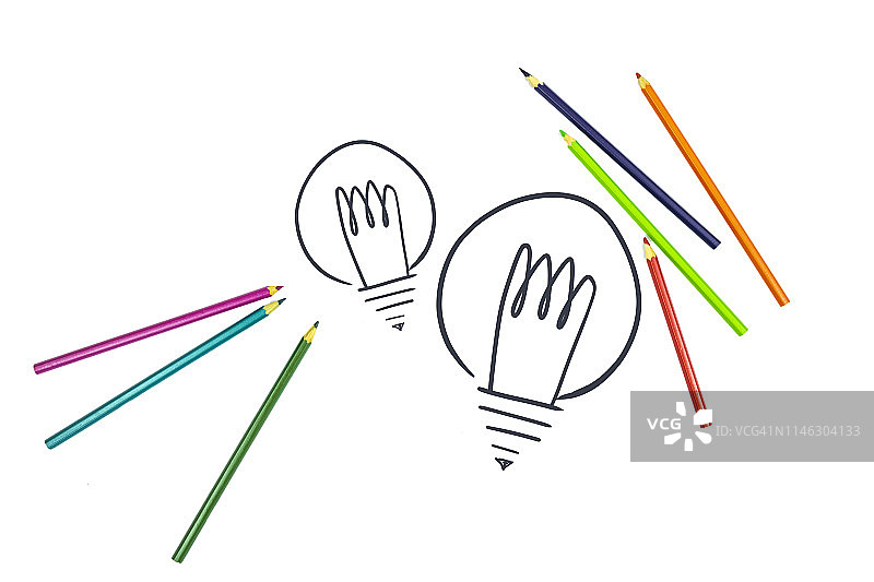 彩色铅笔绘制的灯泡图片素材