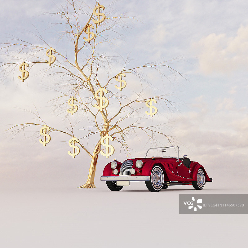 摇钱树概念：攒钱买车图片素材