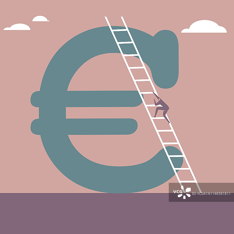 用梯子爬欧元符号的商人图片素材