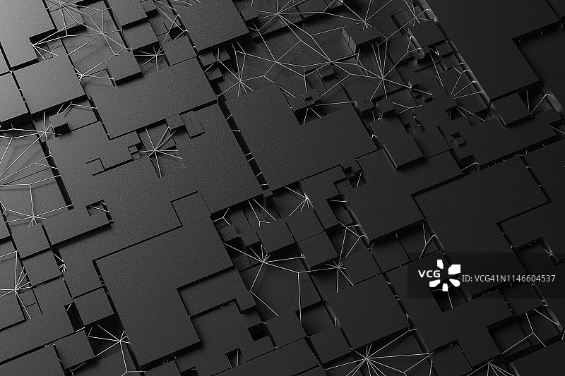 3D抽象黑色立方体块几何形状图片素材