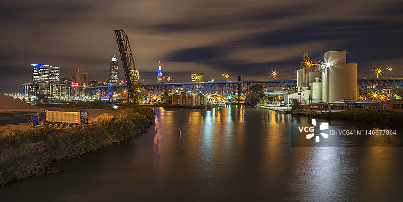 俄亥俄州克利夫兰市中心的凯霍加河图片素材
