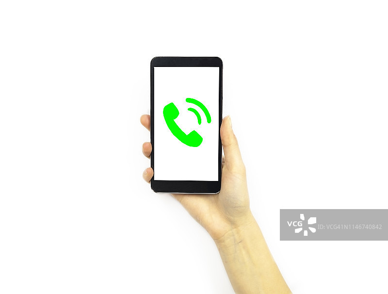 手持手机，屏幕显示来电符号图片素材